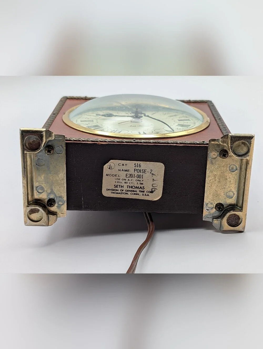 Vintage Seth Thomas Electric Alarm Clock Model E201-001 Works Wood Frame